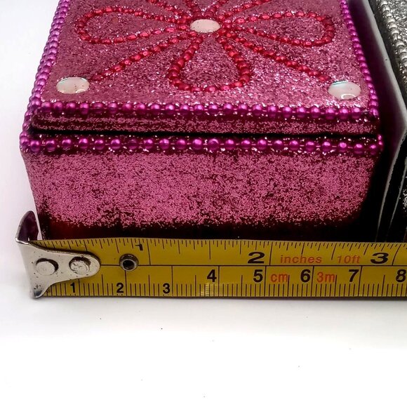 Set Of 3 Pier 1 Imports Jeweled Beaded Holiday Gift Ring Boxes Red Silver Pink - Picture 11 of 13